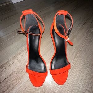Black Suede - Bright Orange Ankle Strap Heels – Size 8 (EU 38)